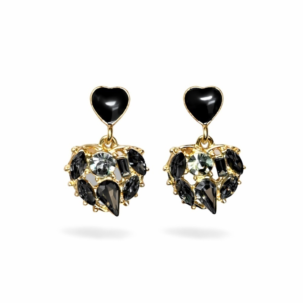 Elegant Black and Gold Heart Earrings